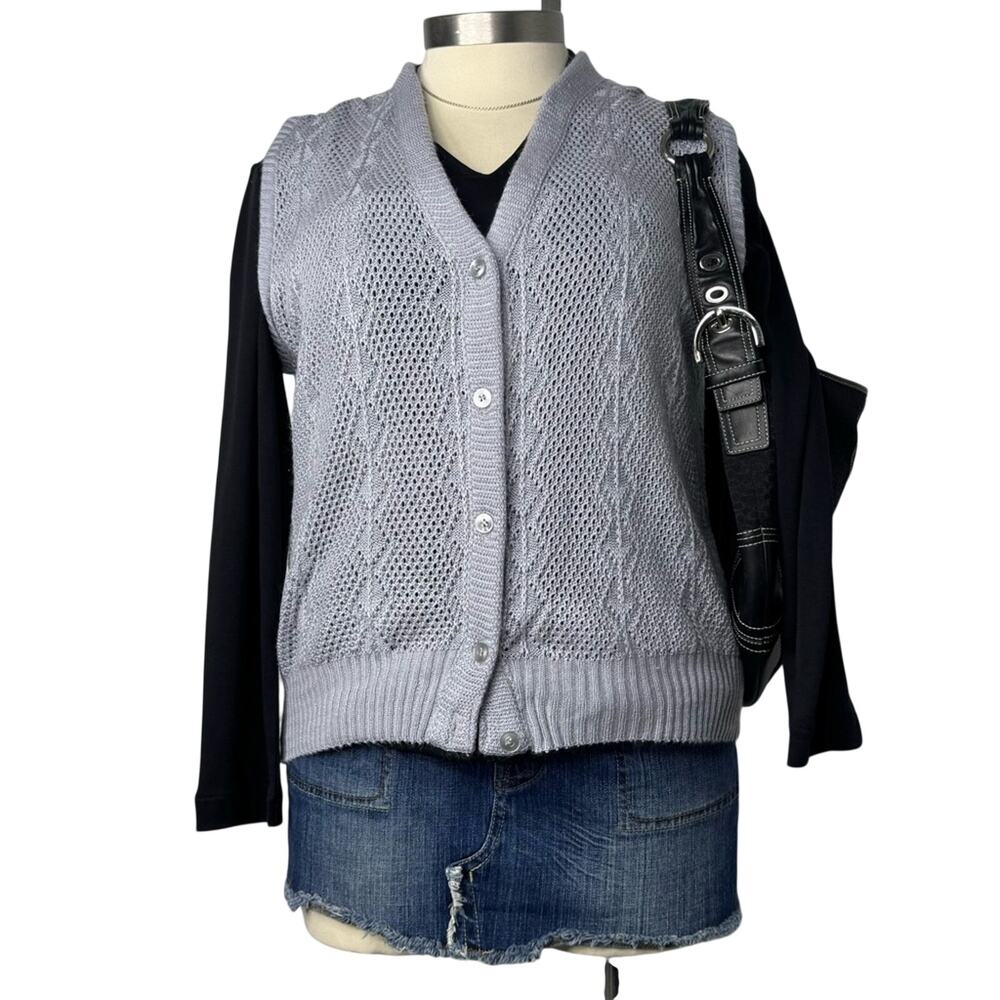 Vintage Gray Open Knit Sweater Vest Preppy Costal Light Academia Grandmacore